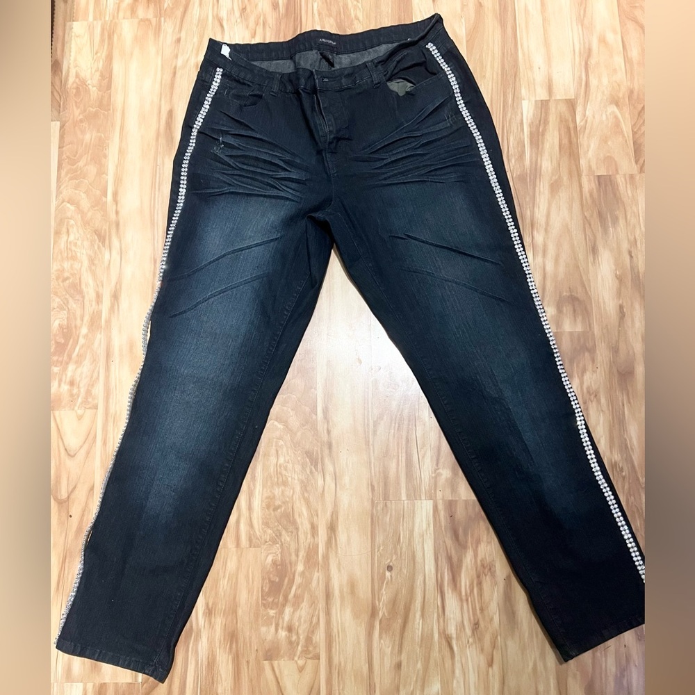 Ashley Steward Size 18 Like New Rhinestone Dark Denim Jeans - Picture 3 of 5